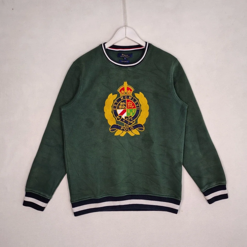 Polo Ralph Lauren Crest Sweatshirt XL Green Custom Fit Embroidered Pullover